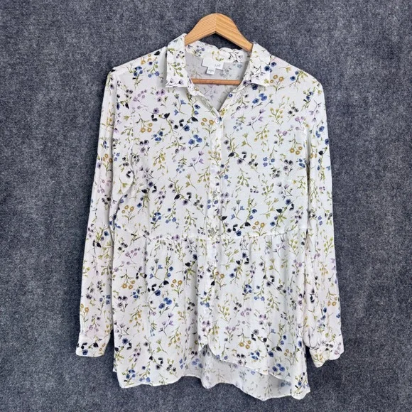 J. Jill Shirt  Women M White Floral Button Down Wildflower Peplum Tunic Cottage - Picture 2 of 10